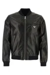 Prada Reversible Nappa Leather Bomber Jacket In Black