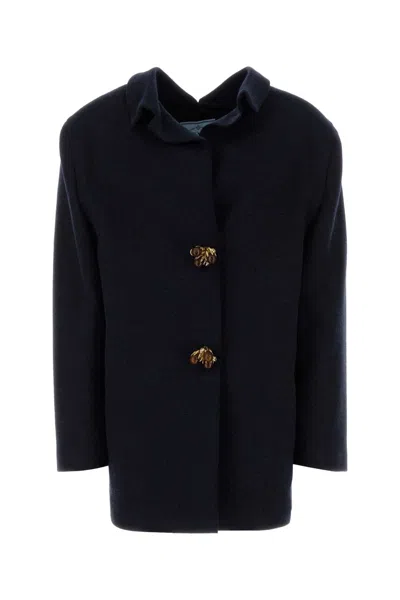 Prada Wool Jewel-button Coat In Blue