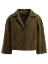 Prada Cropped Suede Jacket Notched Lapel Pockets In Green