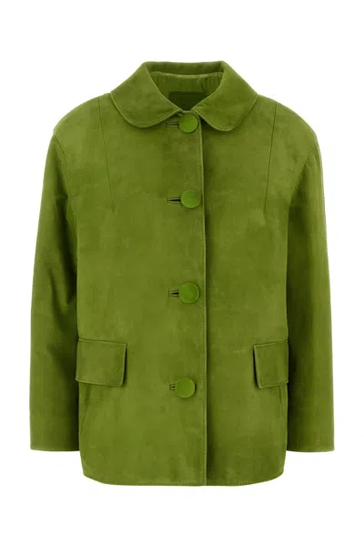 Prada Giacca In Pelle Scamosciata Verde Donna In Green