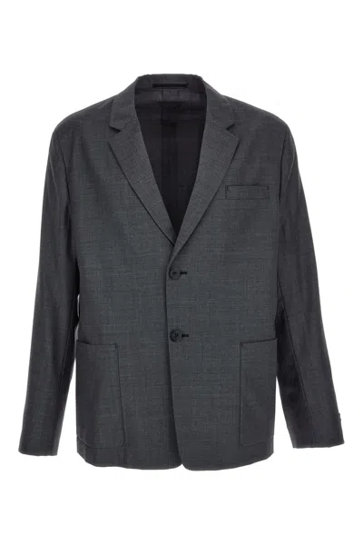 Prada Single Breasted Tailored Blazer In Grey