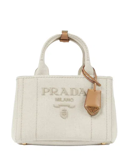 Prada Giardiniera Logo-embroidered Handbag In Beige