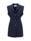 Prada Wool Vest With Belted Waist And Notched Lapels