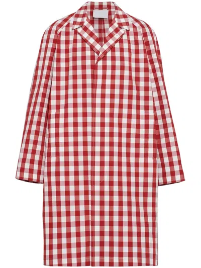 Prada Gingham-check Cotton Coat In White