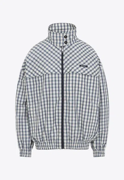 PRADA GINGHAM CHECK ZIP-UP JACKET