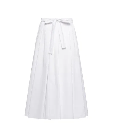 Prada Girded Waist Pleated Skirt In White