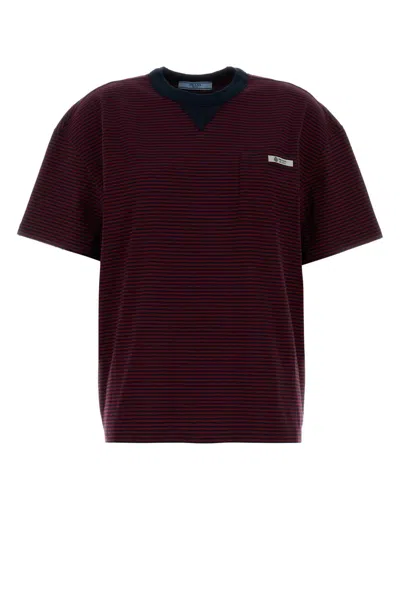 Prada Multicolor Stripes Crew Neck T-shirt In Red