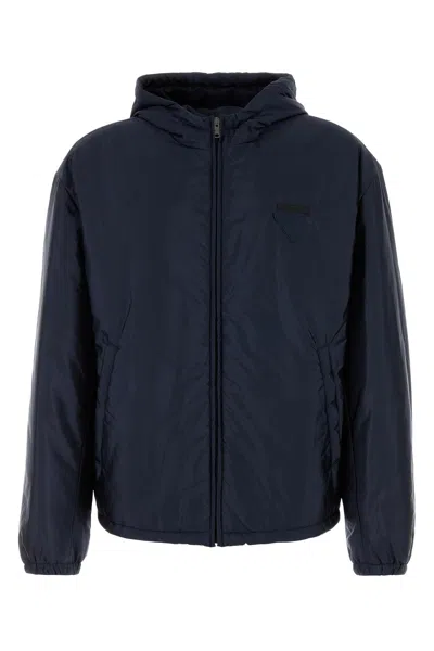Prada Giubbino Imbottito In Re-nylon Blu Navy Uomo In Blue