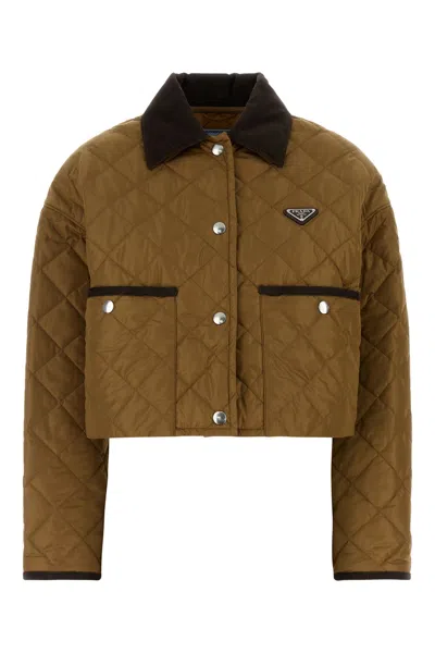 Prada Giubbino In Re-nylon Caramello  Donna In Brown
