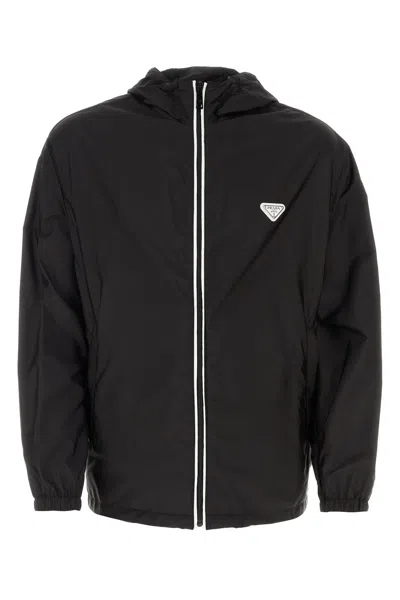 Prada Re-nylon Enamel Triangle-logo Jacket In Black