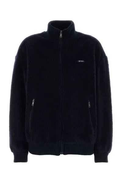 Prada Dark Blue Pile Bomber Jacket In Black