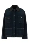 Prada Navy Blue Logo Shirt Collar Jacket In Blue