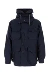 Prada Hooded Wool Blend Jacket Multiple Pockets In Blue