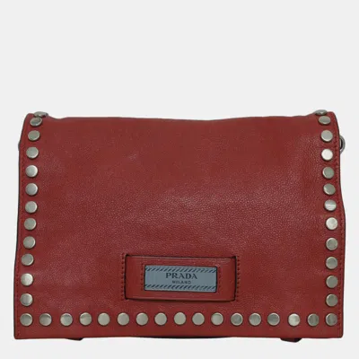 Pre-owned Prada Glace Calf Etiquette Crossbody Bag In Red