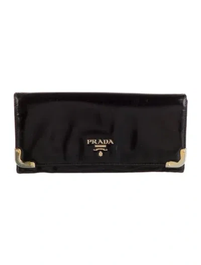 Pre-owned Prada Glace Calf Leather Continental Wallet In Black
