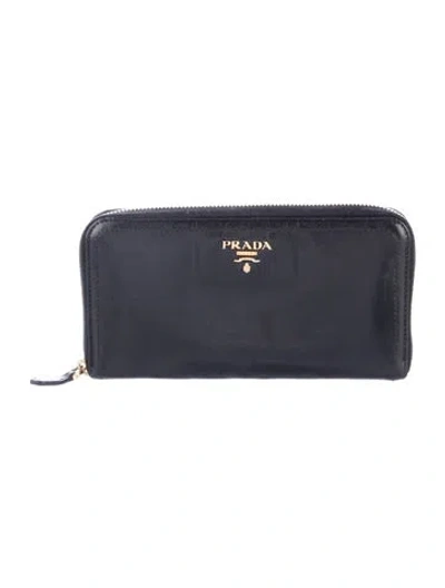 Pre-owned Prada Glace Calf Leather Continental Wallet In Black