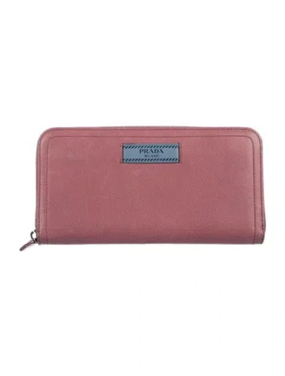 Pre-owned Prada Glace Calf Leather Continental Wallet In Pink