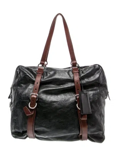 Pre-owned Prada Glace Calf Leather Glace Calf Leather Folding Tote Bag In Black