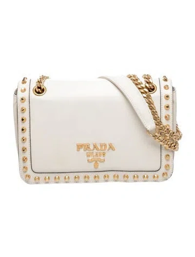 Pre-owned Prada Glace Calf Leather Shoulder Bag In Neutral