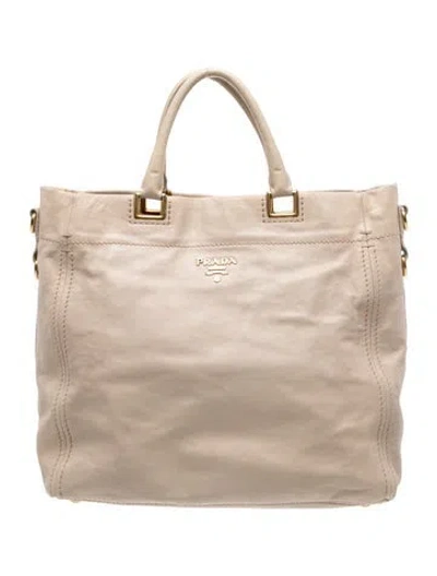 Pre-owned Prada Glace Calf Leather Tote In Neutral