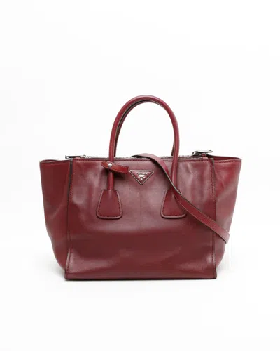 Prada Glace Calf Twin Pocket Bag In Burgundy