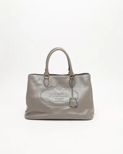 Prada Glace Logo Tote Bag In Gray