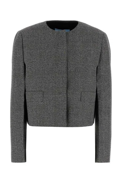 Prada Glencheck Blazer In Gray
