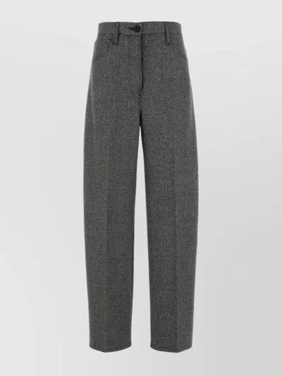 Prada Grey Embroidered Glencheck Pant In Black