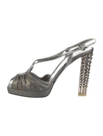 Pre-owned Prada Glitter Crystal Embellishments Pumps In Silver