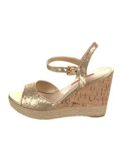 Pre-owned Prada Glitter Espadrilles In Neutral