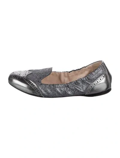 Pre-owned Prada Glitter Glitter Accents Ballet Flats In Silver