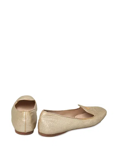 Pre-owned Prada Glitter Logo-detail Slippers In Gold