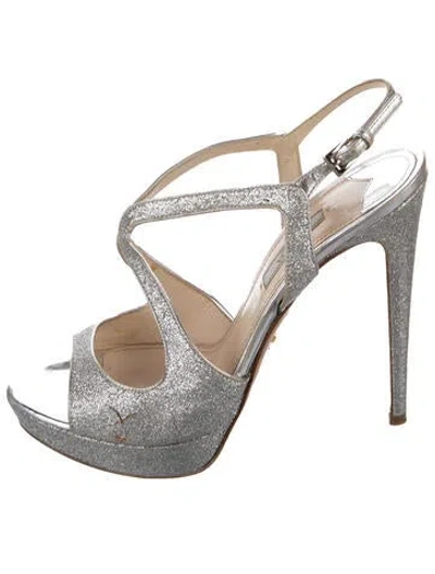 Pre-owned Prada Glitter Slingback Sandals