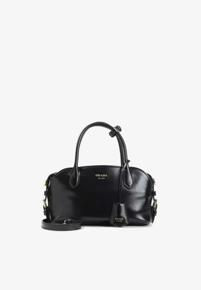 Prada Glossy Calfskin Bowling Bag In Purple