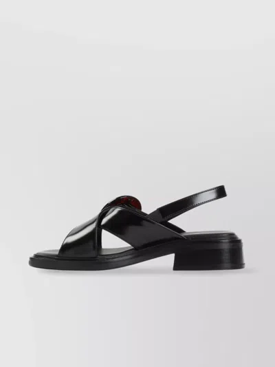 PRADA GLOSSY FINISH LEATHER SANDALS