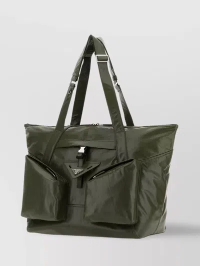 Prada Glossy Finish Leather Shopping Bag In Loden