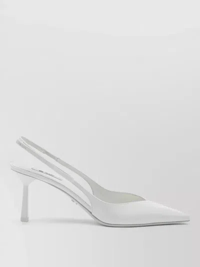 Prada Glossy Finish Pointed Toe Leather Pumps In White