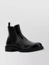 Prada Glossy Leather Ankle Boots With Elastic Panels In Black