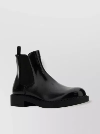 Prada Glossy Leather Ankle Boots With Elastic Panels