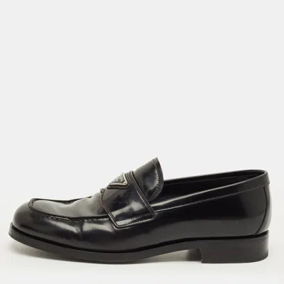 Pre-owned Prada Glossy Size 42 Black Leather Penny Loafers