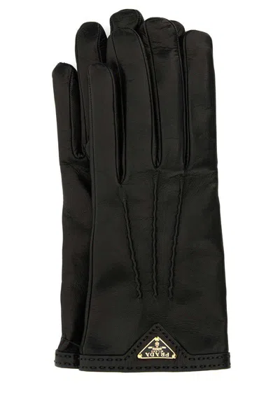 Prada Nappa Leather Gloves Gold-tone Hardware In Black