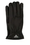Prada Nappa Leather Gloves Elasticated Wrist In Black