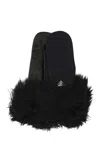 Prada Nylon And Nappa Leather Gloves With Fur Trim In Black