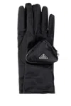 Prada Leather Gloves With Zippered Pocket And Stitched Detailing In Black
