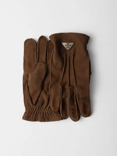 Prada Handschuhe Aus Wildleder In Kakaobraun
