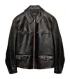 Prada Leather Jacket Long Sleeves Buttoned Pockets Tabs In Brown