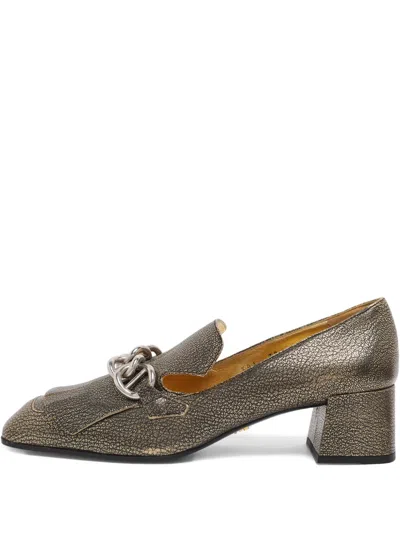 Pre-owned Prada Metallic-leather Chain Pumps In Gold