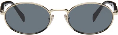 Prada Gold & Black Oval Sunglasses In Blue