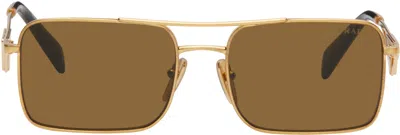 Prada Gold Angular Metal Sunglasses In 15n01t