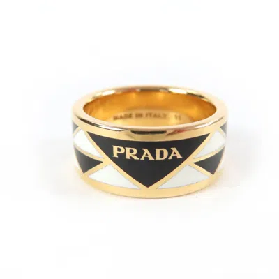 Pre-owned Prada Gold Black White Band Ring () In Gold, Black, White